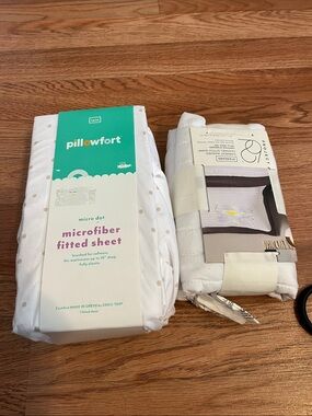 Pillowfort White Microfiber Fitted Sheet with Subtle Gold Dots